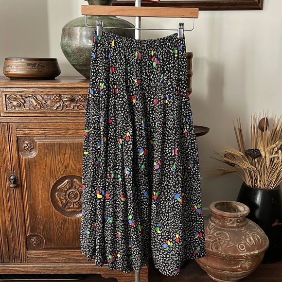 VINTAGE Midi Skirt Elastic Waist Yoke Confetti - Picture 3 of 9